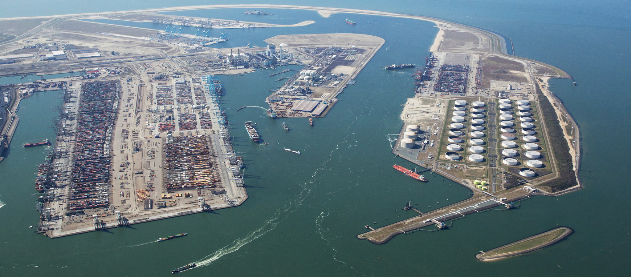 Aerial view of the Maasvlakte 2 addition to Rotterdam harbour